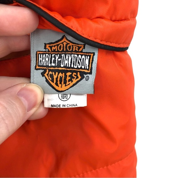 HARLEY DAVIDSON Vest M 10-12 Motorcycle Orange Black Reversible Pockets Kids Boy - Picture 8 of 11